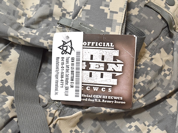 米軍実物 ECWCS GEN3 LEVEL5 ACU ソフトシェルパンツ 防寒 L-R ARMY 