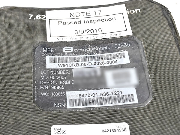 米軍実物 ESBI Ceradyne セラダイン サイドプレート 防弾 2枚